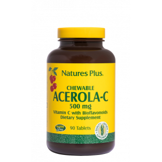 Nature's Plus Acerola-C 500mg Ενίσχυση Ανοσοποιητικού 90 μασώμενες ταμπλέτες