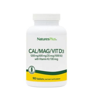 Nature's Plus Cal/Mag/Vit D3 90ταμπλέτες Ασβέστιο 1200mg, Μαγνήσιο 600mg, Vit D3 1000iu & Vit K 100mcg 