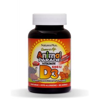 Nature's Plus Animal Parade Vitamin D3 500iu Παιδική Βιταμίνη D3 Γεύση Κεράσι 90 Μασώμενες Ταμπλέτες