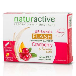 Naturactive Urisanol Flash 10caps+10softgels with Cranberry & 5 Essential Oils for Urinary Comfort