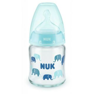 Nuk First Choice+ Μπιμπερό Γυάλινο Γαλάζιο-Ελεφαντάκι, Θηλή Σιλικόνης 0-6m, 120ml (10.747.117) 1 Τεμάχιο