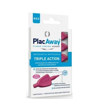 Plac Away Triple Action Μεσοδόντια Βουρτσάκια 0.4mm Ροζ 6τμχ