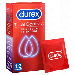 Durex Total Contact Προφυλακτικά Thin Feel & Extra Lube 12 Τεμάχια