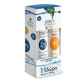 Power Health Zinc & Vitamin C Stevia 20 Αναβράζοντα Δισκία & Vitamin C 500mg 20 Αναβράζοντα Δισκία Λεμόνι