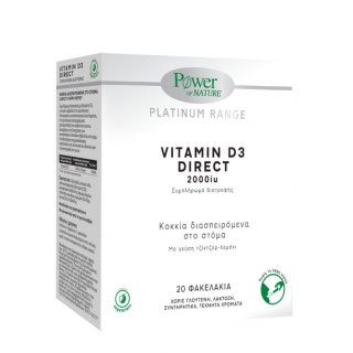 Power Health Power Of Nature Platinum Range Βιταμίνη D3 Direct 2000iu Κοκκία Διασπειρόμενα στο Στόμα Γεύση Τζίντζερ-Λεμόνι 20φακελάκια