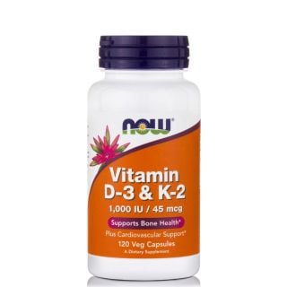 Now Foods Vitamin D3 1000iu & K2 45mcg 120κάψουλες για τα Οστά