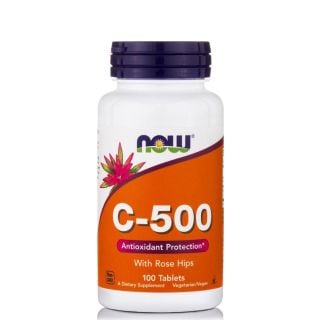 Now Foods Vitamin C-500 with Rose Hips 100ταμπλέτες για Ενίσχυση Ανοσοποιητικού & Αντιοξειδωτική Προστασία