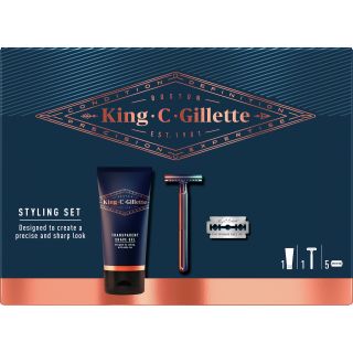 Gillette Promo King C. Men’s Styling Set Ανδρικό Διάφανο Gel Ξυρίσματος 150ml & Ανδρική Ξυριστική Μηχανή Ασφαλείας 1τμχ & Ανταλλακτικά Ξυράφια Διπλής Ακμής 5τμχ