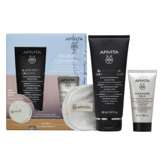 Apivita Double Cleansing Black Detox Cleansing Jelly 150ml & Cleansing Milk 50ml & 2 Cotton Pads
Apivita Double Cleansing  Τζελ Καθαρισμου με Ενεργό Άνθρακα & Πρόπολη  150ml & Γαλάκτωμα Καθαρισμού 3 σε 1 50ml & 2 Επαναχρησιμοποιούμενοι Δίσκοι Ντεμακιγιαζ