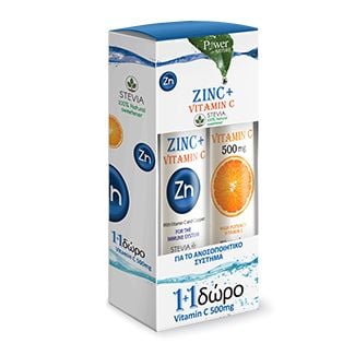 Power Health Zinc & Vitamin C Stevia 20 Αναβράζοντα Δισκία & Vitamin C 500mg 20 Αναβράζοντα Δισκία Λεμόνι